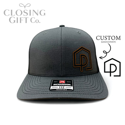 TRUCKER HAT WITH CUSTOM LEATHER PATCH -ENGRAVED WITH YOUR LOGO