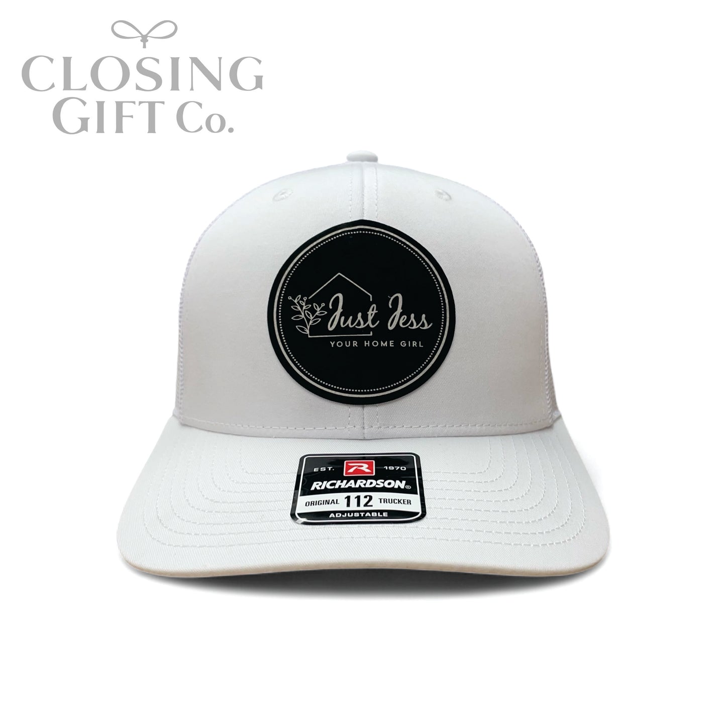 TRUCKER HAT WITH CUSTOM LEATHER PATCH -ENGRAVED WITH YOUR LOGO