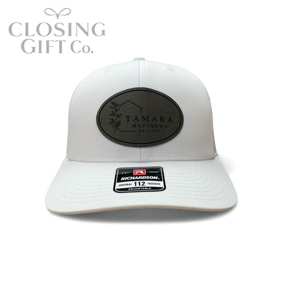 TRUCKER HAT WITH CUSTOM LEATHER PATCH -ENGRAVED WITH YOUR LOGO