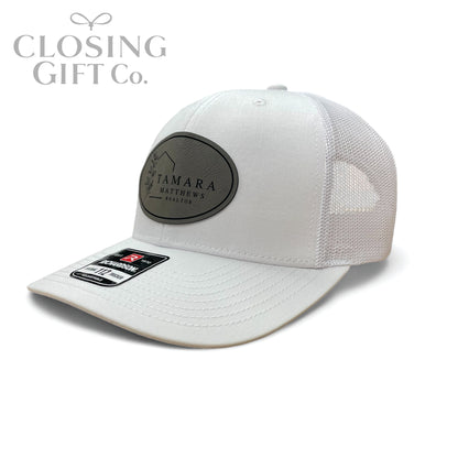 TRUCKER HAT WITH CUSTOM LEATHER PATCH -ENGRAVED WITH YOUR LOGO