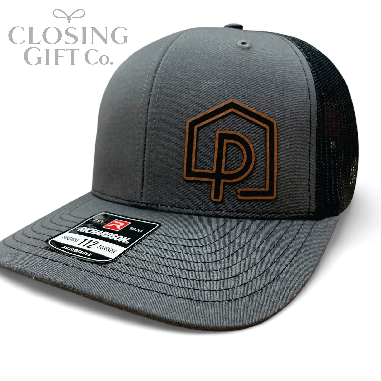 TRUCKER HAT WITH CUSTOM LEATHER PATCH -ENGRAVED WITH YOUR LOGO