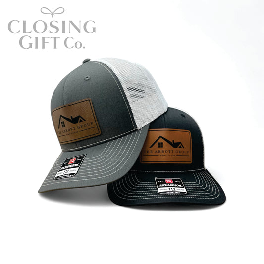 TRUCKER HAT WITH CUSTOM LEATHER PATCH -ENGRAVED WITH YOUR LOGO
