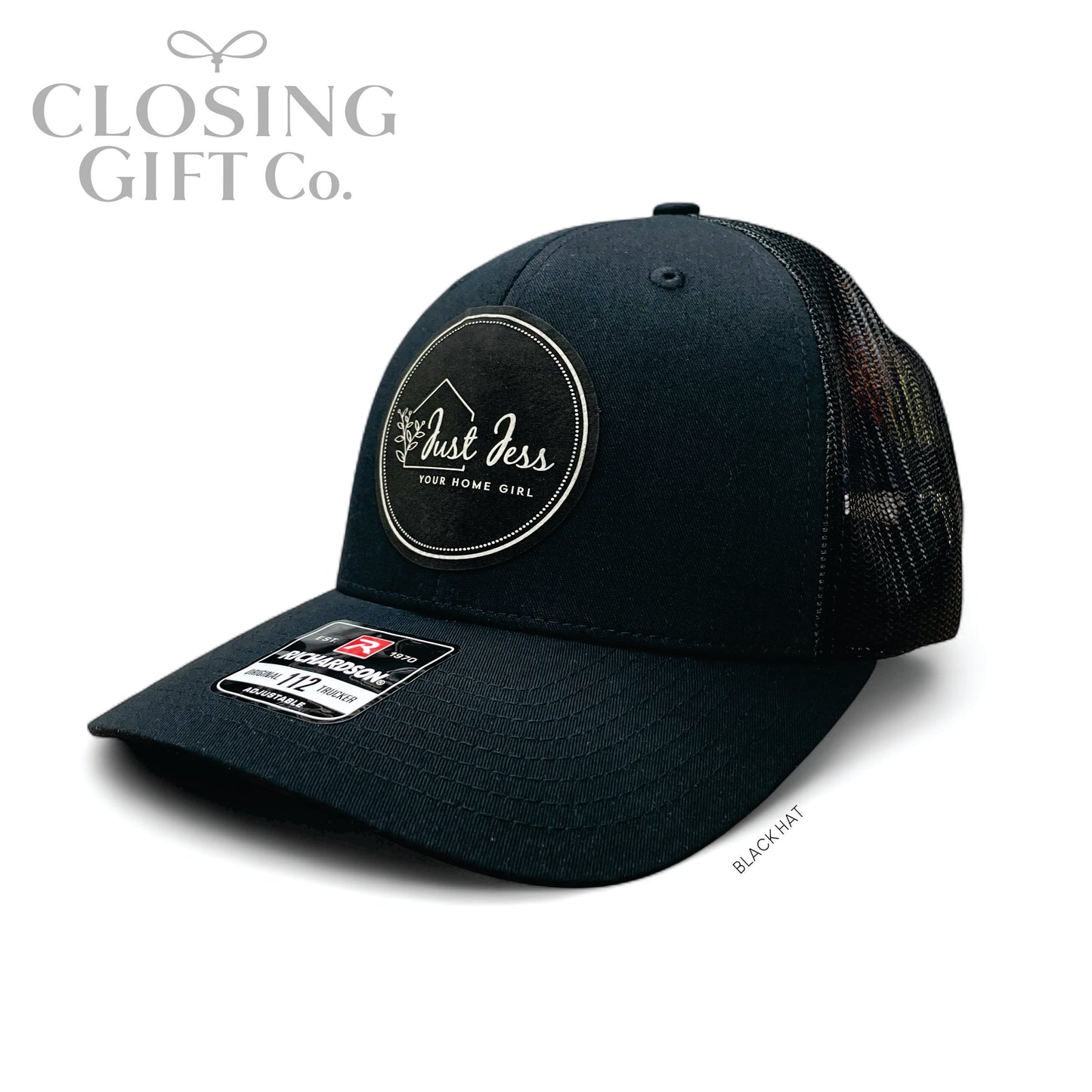 TRUCKER HAT WITH CUSTOM LEATHER PATCH -ENGRAVED WITH YOUR LOGO