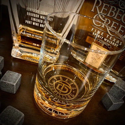 ROUND WHISKEY GLASS - ENGRAVED WITH YOUR LOGO ON THE BOTTOM
