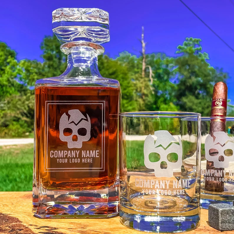 CUSTOM 3 PIECE GLASS DECANTER SET - ENGRAVED WITH YOUR LOGO
