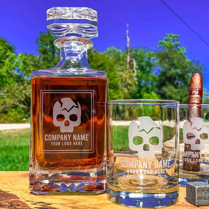 CUSTOM 3 PIECE GLASS DECANTER SET - ENGRAVED WITH YOUR LOGO