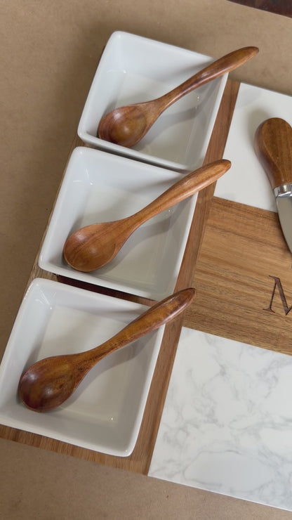Realtor Closing Gift Charcuterie Board Set | Housewarming Gift for New Home | Acacia & Marble Board with Bowls & Utensils