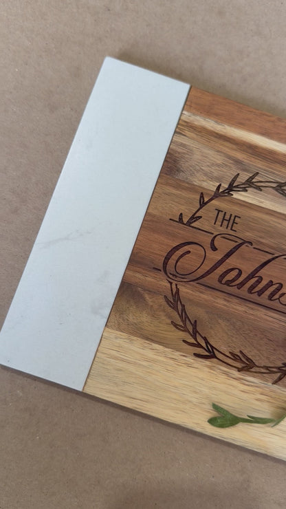Personalized Acacia & Marble Serving Board | Realtor Closing Gift | Housewarming Gift for New Home