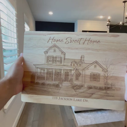 Custom Home Portrait Cutting Board | Engraved House Portrait Gift | Realtor Closing Gift