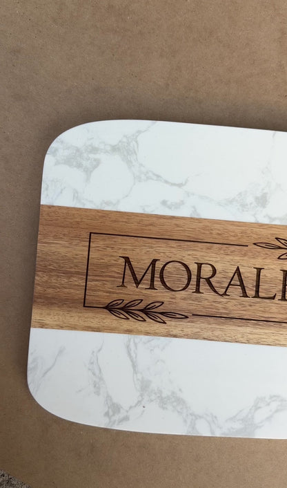 Realtor Closing Gift Serving Board Set | Housewarming Gift for New Home | Engraved Acacia & Marble Board with Utensils