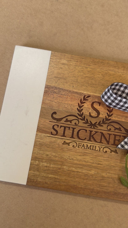 Personalized Acacia & Marble Serving Board | Realtor Closing Gift | Housewarming Gift for New Home