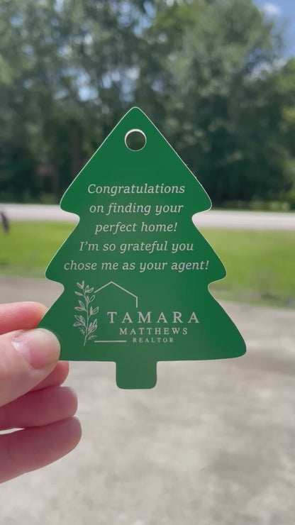 CUSTOM ENRAVED CHRISTMAS TREE SHAPE ACRYLIC GIFT TAG
